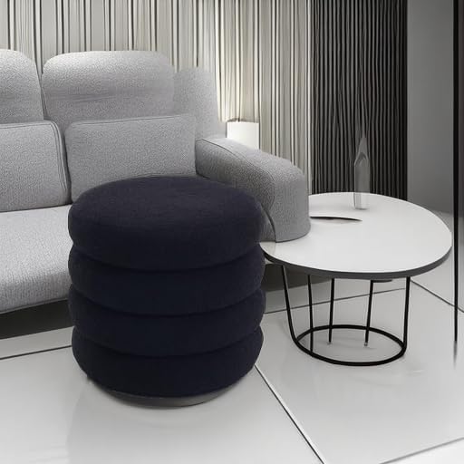 Flouki 19.5" Storage Ottoman Round, Vanity Stools for Bedroom, Sherpa Pouf Ottoman with Removable Lid, Modern Ottoman Stool for Girls Women, Foot Stool for Living Room, Black