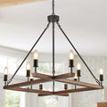 Rustic L53'' Wooden Square Chandelier 10-Light Farmhouse Unique Rectangular Candle Chandelier with White Light Socket for Living Dining Room Foyer Kitchen Bedroom High Ceiling, E12 - color: Walnut, size: 53 inches