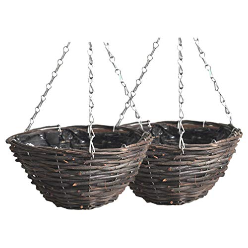 Rattan Hanging Basket for Plants Seagrass Hanging Planters Indoor Outdoor Plant Flower Hanging Pots Woven Straw Planter Ceiling Flower Pots for Decoration 2pcs