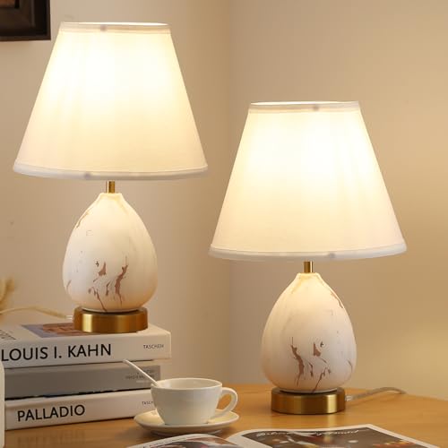 Modern Ceramic Table Lamps Set of 2 for Nightstand, Touch Dimmable Small Bedroom Lamp for Night Stands, Living Room, Kids Room (Gold of 2 Pack) - color: Gold of 2 Pack