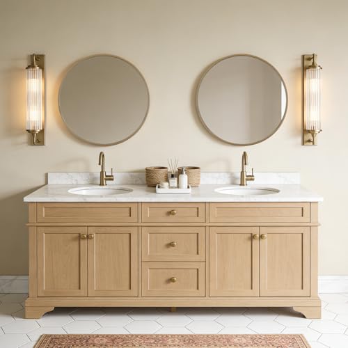 WallBeyond Round Wood Mirror 24 inch Circle Wall Mirror for Bathroom Round Wall Mirror for Wall Decor, Vanity, Entryway Living Room (Natural) - color: Natural, size: 24"L x 24"W