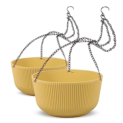 Dexceder 11.2 Inch Self Watering Hanging Planter (2 Pack, Yellow) | Thickened Hanging Basket Flower Plant Pot Indoor Outdoor - color: Yellow, size: 11.2 inch