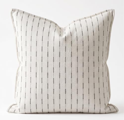 SanVia Cotton Throw Pillow Covers 20x20 – Handwoven Jacquard Texture, Fade-Resistant, No Pilling – Hidden Zipper, Decorative Cushion Cover for Sofa, Couch, Bed – Insert Not Included (Striped, White) - color: Light Gray, size: 20" x 20"