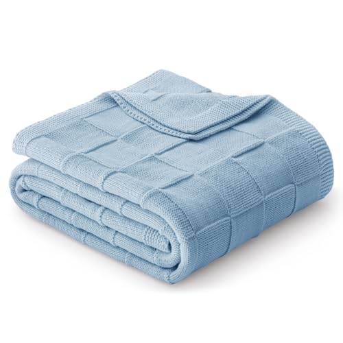 Whale Flotilla Checkered Knit Throw Blanket for Couch, Soft Decorative Knitted Blankets for Sofa Bed, Lightweight Cozy Throws for Spring Summer, 50x60 Inch, Blue - color: Blue, size: 50x60 Inch