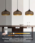 ELYONA Modern Bauhaus Pendant Light Walnut Wooden Pattern Dome Pendant Light Fixture Matte Black Metal Gold Inner Adjustable Hanging Lighting for Kitchen Island Dining Room Office Hallway Bedroom - color: Walnut & Black