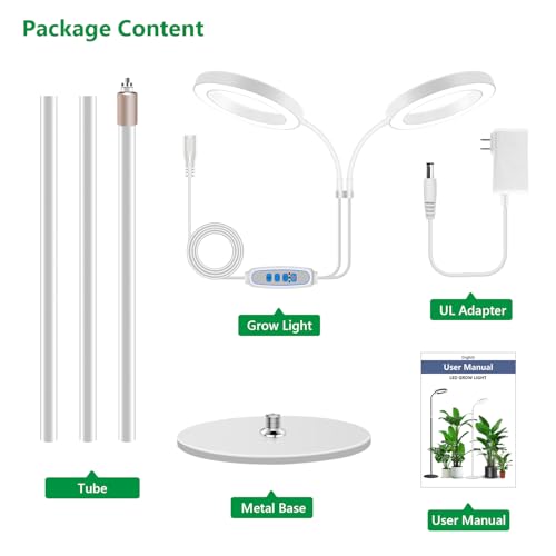Aumtrly Large Plant Light for Indoor Plants, 2 Head Full Spectrum Grow Light with 68" Adjustable Stand for Growing Large Tall Plants, White Halo Floor LED Grow Lamp with 16 Hour Timer - size: 2 head 68inch/white