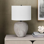 Henn&Hart 23" Modern 1-Light Table Lamp with White Fabric Drum Shade for Living Room, Bedroom, or Office, Rustic Earth