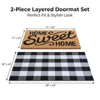 Home Sweet Home Doormat Set, 2-Piece Layered Front Porch Mat Combo, Natural Coir Welcome Mat with Black and White Buffalo Plaid Rug, Farmhouse Outdoor Entryway Decor for Porch, Patio, Home