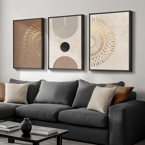 Framed Boho Neutral Abstract Wall Art, 3 Piece Canvas Prints Paintings Artwork for Walls, Large Minimalist Brown Beige Gold Geometric Pictures for Living Room Hallway Bedroom Office Wall Decor 16x24 - color: Radiant, size: 16" W x 24" H x 3pcs