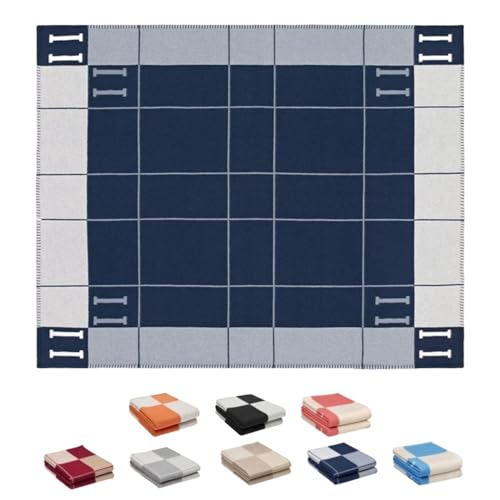 Fcteap h Blanket Soft Throw Blanket Faux Fleece Cashmere Plaid Warm Shawl Thick Knitted Plush Cozy Comfy for Women Throw Blanket for Sofa Couch Bed Queen King Size 55x66 in (Navy Blue) - color: Navy Blue