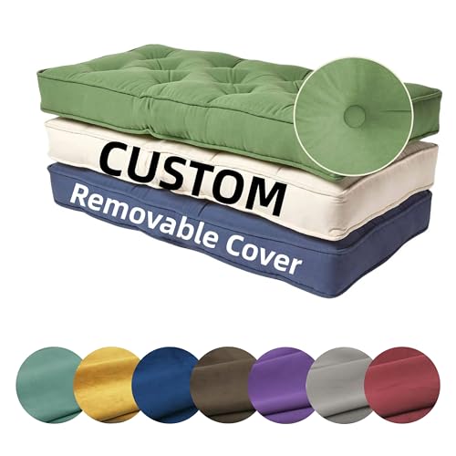 SINCERE Custom Tufted Cushions Indoor, Foam Filler, Cut to Size Bench Pillow, Bespoke Shape Window Seat Chair Pad, Tailored 2/3/4 Seater Piped Sofa Booster Back Cushion with Removable Cover, 30+Colors - color: Custom Tufted Cushion