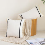 CARRIE HOME Cream White Boho Striped Throw Pillow Cover 18x18 with Tassels 1 Pack, Neutral Couch Pillows for Bed Couch, White Cotton Woven Bohemian Accent Pillow Covers 18 x 18 (No Pillow Inserts) - color: White (With Tassels), size: 18" x 18" (Pack of 1)