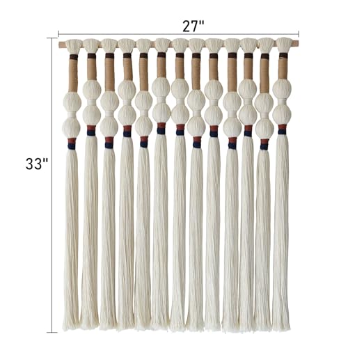 Macrame Wall Hanging Boho Wall Art Handmade Spherical Knot 27" W x 33" L | Handmade Spherical Knot Design, Tassel Fringe, Bedroom Living Room Decor, 27" W x 33" L - color: Ivory4