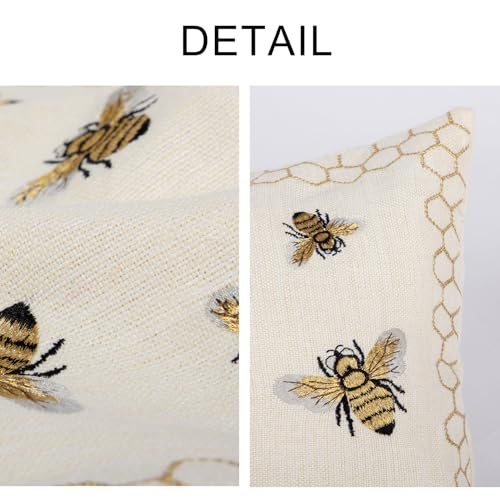 Honeycomb Throw Pillow Cover 12x 20, Gold Embroidered Bumble Lumbar Linen Pillow Cushion Case, Bee Farmhouse Home Decor for Outdoor Couch Bedroom Car - color: Gold