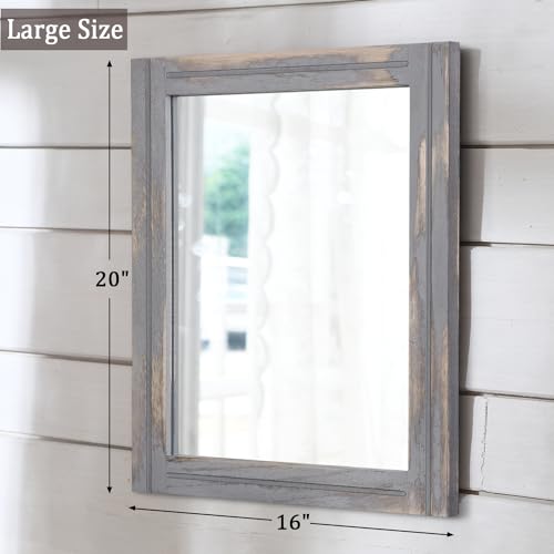 AAZZKANG Wood Framed Mirror Rectangular Rustic Wall Mirrors Decorative Large 20"x16" for Farmhouse Bathroom Living Room Bedroom Grey - color: Rustic Grey, size: 20"L x 16"W
