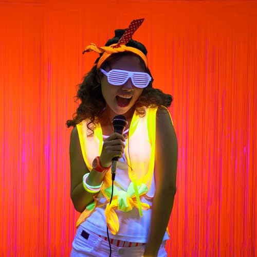 DECOCKRAT 2 Pack Foil Fringe Backdrop - Fluorescent Orange Shiny Tinsel Curtains for Party Decoration/Photo Booth Props - 3.3x6.6 FT Metallic Foil Backdrop for Birthday, Wedding, Graduation, Christmas - color: Fluorescent Orange