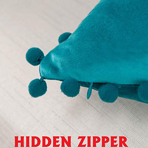 Elegant Comfort POM-POMS Fringe Velvet Cushion Covers Set of 2, Velvet Soft Solid Decorative Square Throw Pillow Covers Set Cushion Case for Couch Bed, Livingroom 20 x 20 Inch (50 x 50 cm), Turquoise - color: Turquoise, size: 20" x 20" (Pack of 2)