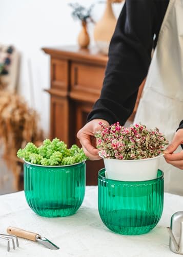 Josteve 6.5 Inch 2 Pcs Self Watering Hanging Planter Indoor Plant Pots Drainage Holes, Outdoor Hanging Planters Flower Pot Basket, Visible Water Level, Plant Hanger Home Decor, Gardening - color: Emerald, size: 2*6.5 inch