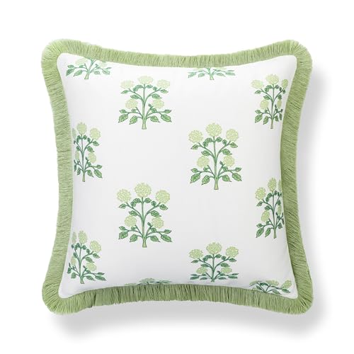 Hofdeco Premium Grandmillennial Coastal Hampton Patio Indoor Outdoor Throw Pillow Cover Only, 20"x20" Water Repellent for Backyard, Couch, Poolside, Grass Green Print Hydrangea Flowers - color: Grass Green Hydrangea Flowers 20"x20"
