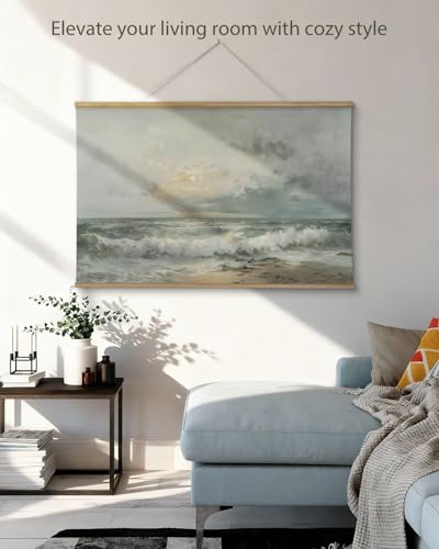 ARPEOTCY Extra Large Vintage Framed Wall Art, 36x54 Inch Sunset over the Sea Landscape Hanging Canvas Prints Scroll Wall Art Decor for Living Room Bedroom, Retro Scenery Pictures Above of Bed - color: Sunset over the Sea