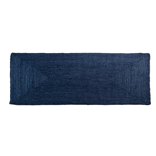 Super Area Rugs Farmhouse Jute Braided Rug - Reversible Natural Fiber- Eco Friendly Rug for Living Room - Kitchen - Entryway Hand Woven, Navy, Runner 2' x 6' - color: Navy Blue, size: 2' x 6' (Rectangular)