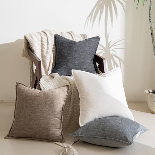 Chenille Linen Throw Pillow Covers 18x18 Set of 2, Thick Textured Boho Pillow Covers, Farmhouse Decorative Pillow Covers, Neutral Vintage Accent Covers for Couch Sofa Bed, Misty Blue - color: Misty Blue, size: 18" x 18" (Pack of 2)