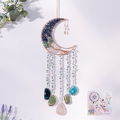 Boho Dream Catcher with Crystal Suncatcher, Handmade Dream Catchers for Adults Bedroom Decor, Moon Wall Hanging Bohemian Room Decor Spiritual Gift for Women - color: Colorful