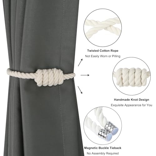 BEL AVENIR Magnetic Cotton Curtain Tiebacks, Decorative Drapery Holdbacks Modern Woven Tie-Backs with Exquisite Knot (Cotton, 4 Pack) - color: Cotton, size: 4 Pack