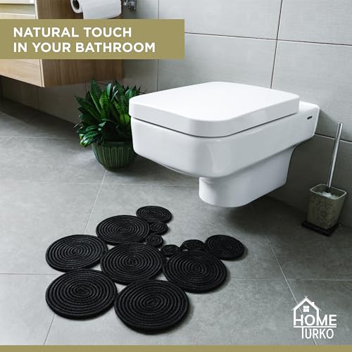 Boho Jute Bath Mat | Handmade Washable Toilet Rug | Modern Bathroom Rug | Double Sided Woven Boho Bathroom Decor | 23.6 x 15.7 inches - color: Black