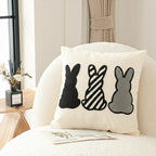Jonhier Easter Bunny Throw Pillow Cover, Boho Black and White Neutral Rabbit Pillowcase for Living Room Bedroom, Modern Farmhouse Tufted Embroidery Cushion Case for Spring Home Decor, 18 x 18 inch - size: 18" x 18" (Pack of 1)
