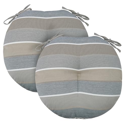 FUNHOME 15"x15"x4" Bistro Chair Cushion Set of 2, Water Repellent Round Outdoor Chair Cushions with Ties, Patio Tufted Chair Pads for Home Garden (Grey Stripe) - color: Grey Stripe