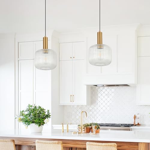 8 Inch Clear Glass Pendant Lights Small Modern Chandelier Pendant Lighting Mid Century Hanging Lights Adjustable Kitchen Island Light for Dining Room Bedroom Hallway - color: 8 Inch Clear