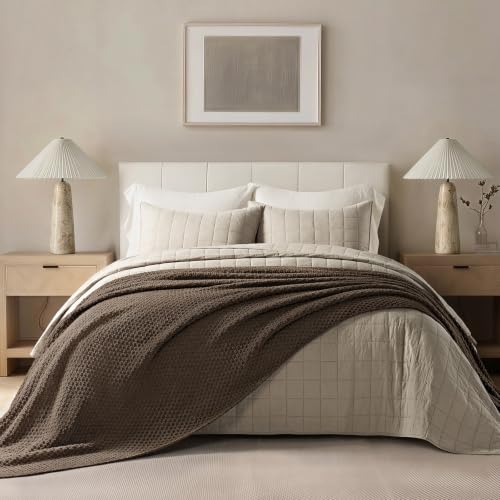 EVERGRACEHOME Chunky Chenille Knit Throw Blanket for Couch, Soft Luxurious Oversized Queen Moss Stitch Blanket for Bed, Cozy Farmhouse Knitted Throw for Sofa, Cocoa Brown, 90" x 90" - color: Cocoa Brown, size: 90" X 90"