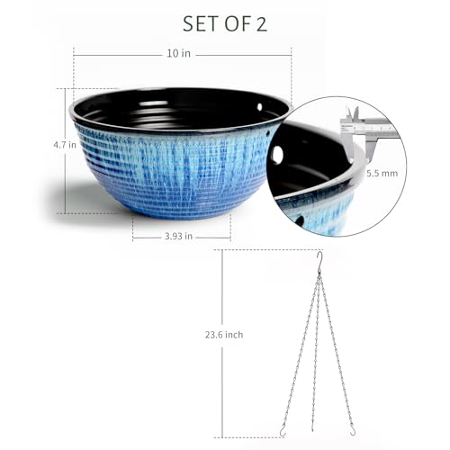 Vanslogreen 2 Pack Hanging Planters for Indoor Outdoor Plants, 10 Inch Hanging Planter with Drainage Hole & Plug Glazed Hanging Baskets Flower Pots for Garden Home (Blue Flow Glaze) - color: Blue Flow Glaze, size: 10inch