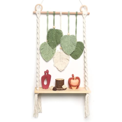 Macrame Wall Hanging Bohemian Woven Tapestry Chic Woven Leaf Tassels Decoration Handmade Wall Art Home Decor for Apartments, Dorms, Living Rooms, Bedrooms, Nursery Backdrop - color: Green Leaf