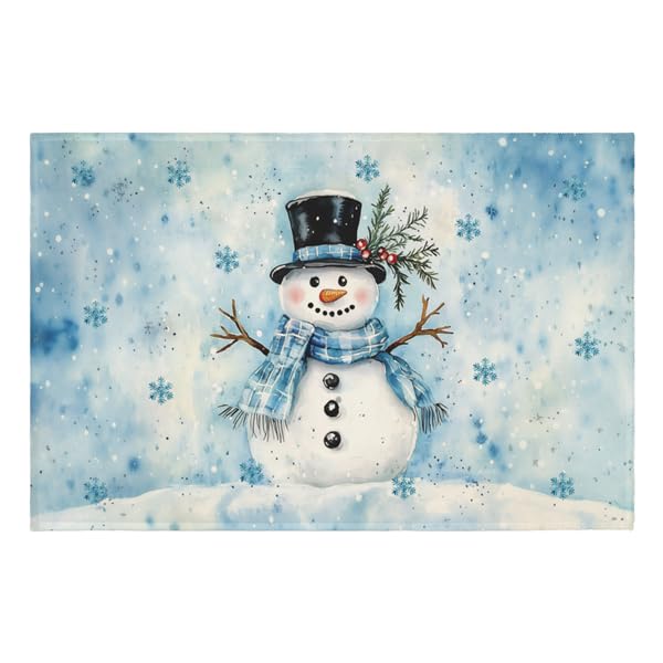Blue Snowman Christmas Entryway Rugs 2x3 Winter Home Decor Doormat Small Non-Slip Low Pile Front Door Mat Washable Throw Rugs for Kitchen Bedroom Bathroom Xmas Holiday Decor - color: Blue Snowman
