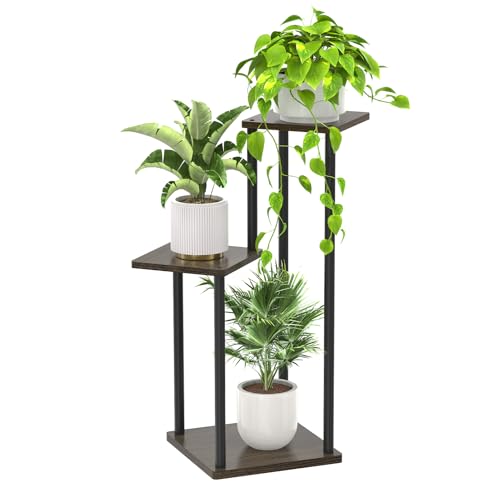 Oppro 3 Tier Plant Stand Indoor Outdoor, Wood Metal Flower Shelf Pot Holder Clearance, Tall Multiple Plants Corner Rack Aesthetic Organizer for Patio Orchid Office Porch Living Room Garden, Black Oak - color: Oak-3 Tier
