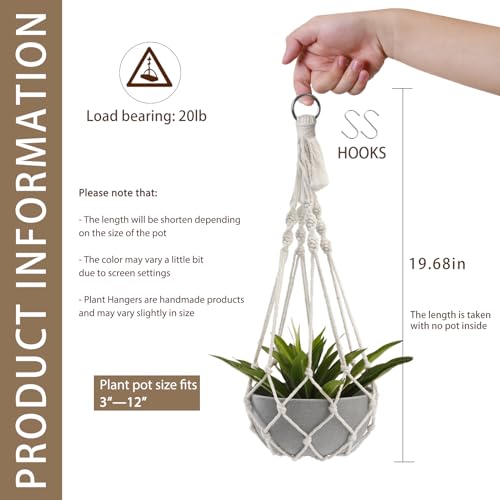 Artilady Macrame Plant Hanger Large Hanging Planter for Indoor Plants Holder White Cotton Rope Hanging Plant Basket Handmade Outdoor Window Boho Plant Wall Decor (White Macrame-2pcs) - color: White Macrame-2pcs