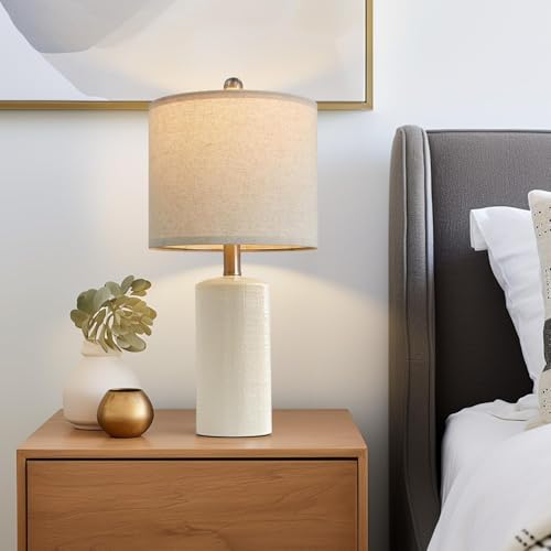 G-SAFAVA 20.25" Small Single Table Lamp for Bedroom Modern Ceramic Nightstand Lamp Farmhouse Bedside Lamp Boho Living Room Lamp White End Side Table Lamp - color: Lime White - Single