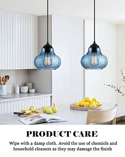 ELYONA 8 Inch Pendant Light for Kitchen Island Modern Blue Hand Blown Bubble Glass Pendant Lighting Hanging Light fixtures for Dining Room Bar Bedroom Living Room - color: Blue