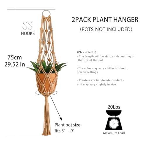 Artilady Hanging Planter for Indoor Plants Macrame Plant Hanger Large Hanging Plant Holder Brown Plants Basket White Rope Boho Original Wall Decor (Brown Plant Hanger-2pcs) - color: Brown Plant Hanger-2pcs