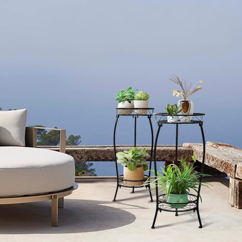 Plant Stand Indoor Outdoor 2 Tier 27" Tall Metal Potted Holder Rack Flower Pot Stand Heavy Duty Plant Shelf Rustproof Iron Multiple Plant Round Supports Rack for Planter Corner Garden