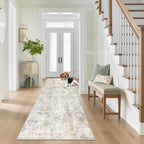 Capslpad 2x8 Washable Runner Rug, Modern Non-Slip Hallway Runner Rug, Abstract Low Pile Kitchen Rug, Soft Print Faux Wool Rug for Entryway, Bedroom, Kitchen, Laundry, Light Beige - color: Beige, size: 2' x 8' (Runner)