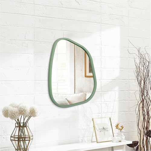Asymmetrical Mirror for Wall Irregular Wood Frame Modern Unique Wall Mirror Decorative Vanity Bathroom Living Room Bedroom Entryway Hallway Artistic Mirror 14"x10" - color: Green, size: 14"L x 10"W