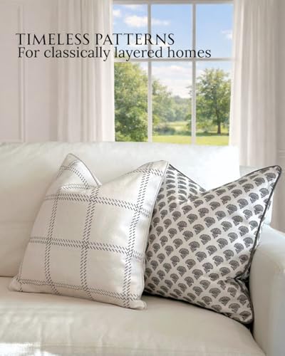 Jillien Harbor The Oliver Patterned Throw Pillow Cover–Blockprint Style Leaf Pillow Print Polycotton Designer Accent for Modern Country Decor, Decorative Use, Fits 20 Inch Insert, 18 x 18 Inch, Brown - color: The Oliver, size: 18" x 18" (Pack of 1)