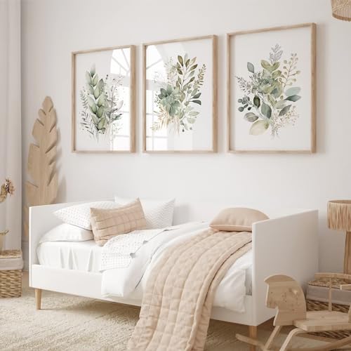 Joocrise Watercolor Botanical Wall Art Set of 3 Boho Floral Canvas Wall Decor Prints Sage Green Wildflower Wall Art Modern Flower Pictures Botanical Painting for Bedroom Bathroom 24x36 Inch Unframed - color: Watercolor Botanical Prints, size: 24x36 Inch U
