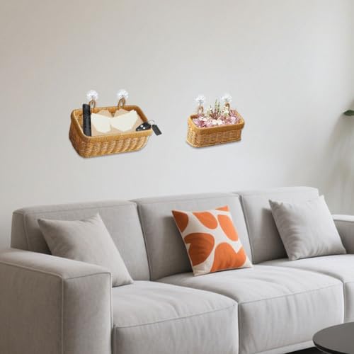 Wicker Wall Hanging Baskets,2 Pcs Handmade Rattan Hanging Wall Baskets for Plants,Flowers,Fruit,Vegetable and Magazines,Woven Wall Mount Decorative Basket for Kitchen, Living Room (Rectangle) - color: Rectangle