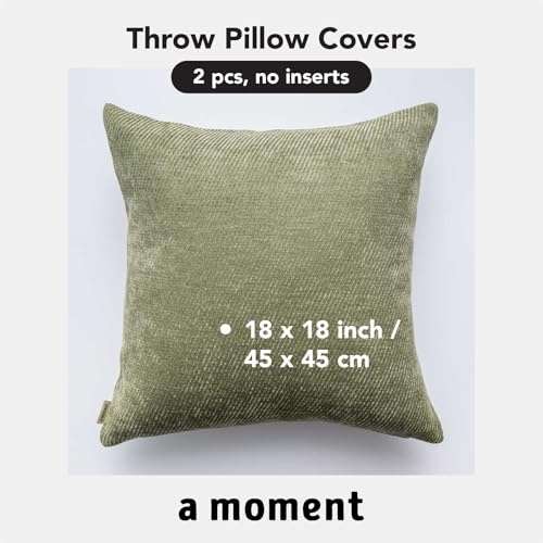 a moment Pack of 2 Decorative Chenille Throw Pillow Covers with Twill Cushion Covers for Sofa Living Room Couch Bed 18x18 Inch Moss Green - color: Moss Green, size: 18" x 18" (Pack of 2)