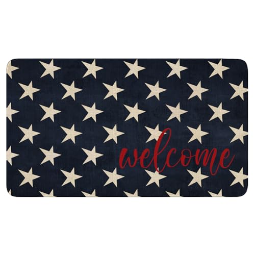 July 4th Door Mat,American Patriotic Memorial Day Blue Stars Indoor Outdoor Non-Slip Doormat,Entryway Front Porch Farmhouse Summer Welcome Door Mat Colorful for Entrance Decor 30" x 17" - color: July 4th 1