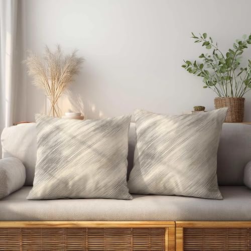Brushstroke Throw Pillow Covers 18x18 Set of 2 | Beige Gray Decorative Cushion Covers | Neutral Farmhouse Pillow Cases for Couch Sofa Bed Living Room - color: Brushed Diagonal